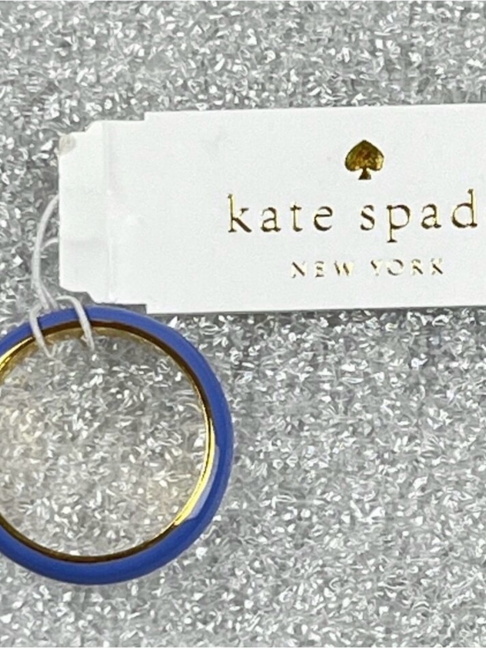 Kate Spade New York Ring 7 Blue Enamel Band Gold Tone Minimal Womens Jewelry